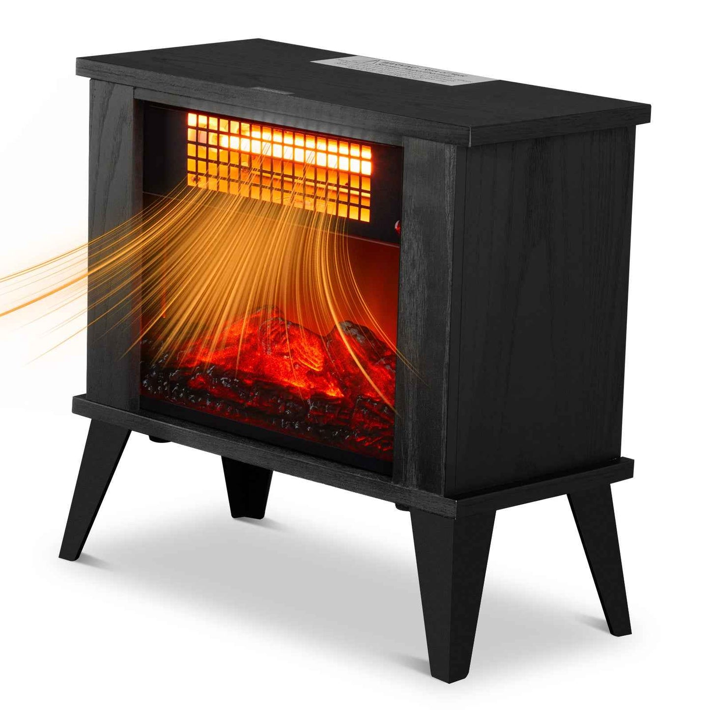 ZOKOP HT1287B 120V 1000W 15in Fireplace Black Wood Free-standing - Quartz Tube - 2nd Gear Temperature Control - With Fake Firewood  - Single Color