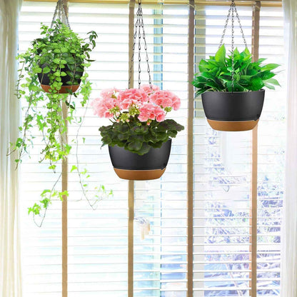 4Pcs 9.64In Diameter Hanging Planter With Drainage Holes Removable Self-Watering Tray Plastic Hanging Flower Plant Pots For Indoor Outdoor Herb Ivy Fern