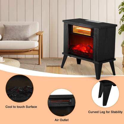 ZOKOP HT1287B 120V 1000W 15in Fireplace Black Wood Free-standing - Quartz Tube - 2nd Gear Temperature Control - With Fake Firewood  - Single Color