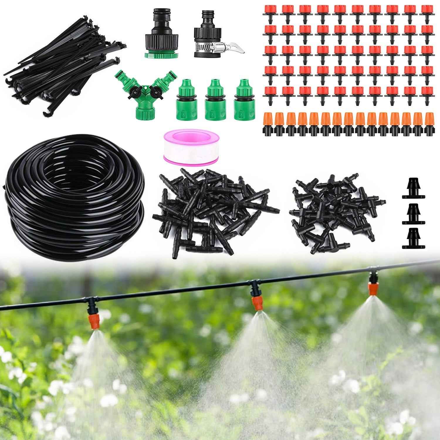 164FT Drip Irrigation Kit Automatic Garden Irrigation System Misting Plant Watering Drip Kit For Garden Greenhouse Flower Bed Patio Lawn