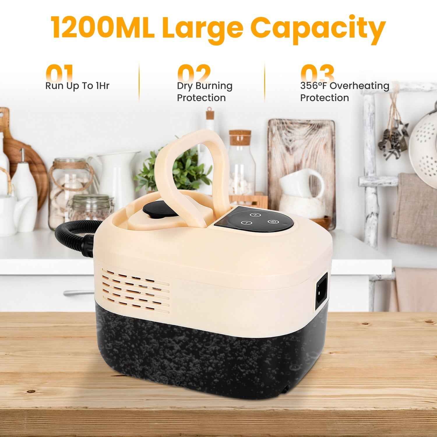 1500W Handheld High Temperature And Pressure Steamer Cleaner With 1200ML Tank 8 Accessories 6 Steam Levels Digital Display Handle Control For Dirt Grease Grout Tile Floor Couch Car