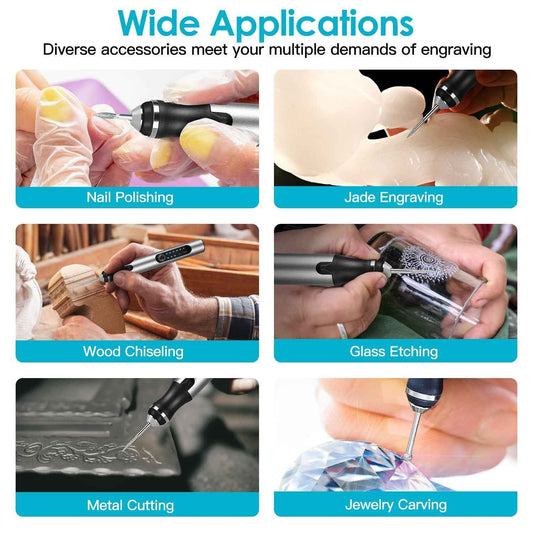 1Set Electric Engraving Pen With 33Pcs Burr Bits 5Pcs Stencils 3 Gears Speed Rechargeable Cordless Professional Engraver Etching Machine For Jewelry Glass Stone Metal Wood