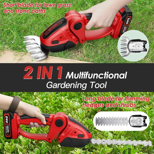 1Set 24V Cordless Handheld Grass Shear Hedge Trimmer With 90 Degree Cutting Angle 2Pcs Replaceable Blades Detachable Battery For Garden Lawn