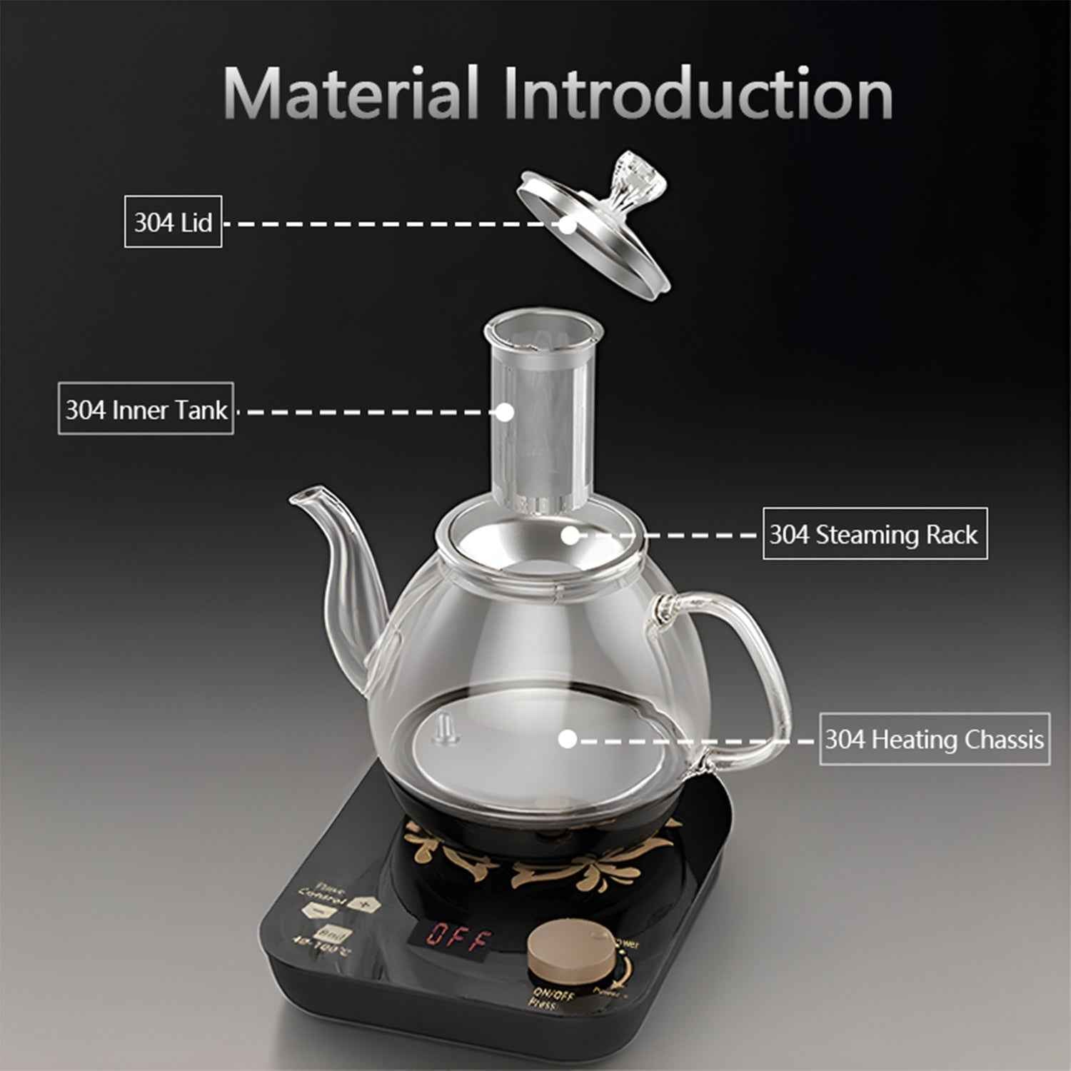 Professional Multi-functional Glass Teapot  800ml Fast Heating Cooking And Brewing Integrated Electric Kettle With Stainless Steel Filter