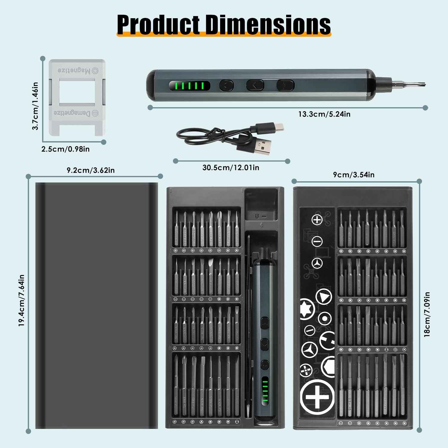 1Set 70 In 1 3.7V Mini Electric Screwdriver Kit Rechargeable Magnetic Repair Tool Kit With 5 Torque Settings 64 S2 Precision Bits 4 LED Lights For Phone Camera Laptop Watch Repair