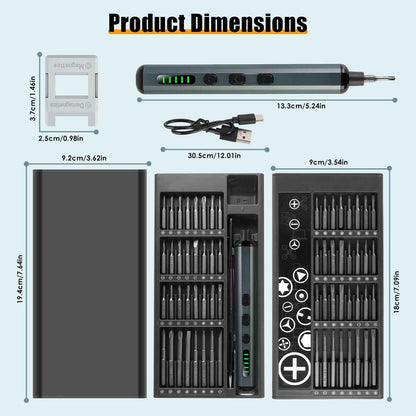 1Set 70 In 1 3.7V Mini Electric Screwdriver Kit Rechargeable Magnetic Repair Tool Kit With 5 Torque Settings 64 S2 Precision Bits 4 LED Lights For Phone Camera Laptop Watch Repair
