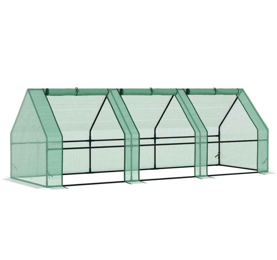 Portable Greenhouse 9'L X 3'W X 3'H Large Zipper Doors UV Resistant PE Cover Green Mini Outdoor Plant House
