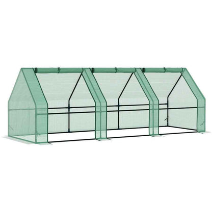 Portable Greenhouse 9'L X 3'W X 3'H Large Zipper Doors UV Resistant PE Cover Green Mini Outdoor Plant House