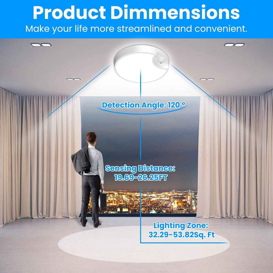 1Pc Rechargeable Motion Sensor Ceiling Light Dimmable LED Ceiling Light With Remote Timer 3 Light Colors 3 Modes For Stairs Garage Bathroom