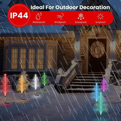 4Pack 7 Color Changing Solar Christmas Tree Lights Outdoor Optical Fiber Stake Lights Cedar Tree Lights With Topper Star IP44 Waterproof For Garden Yard Pathway Lawn