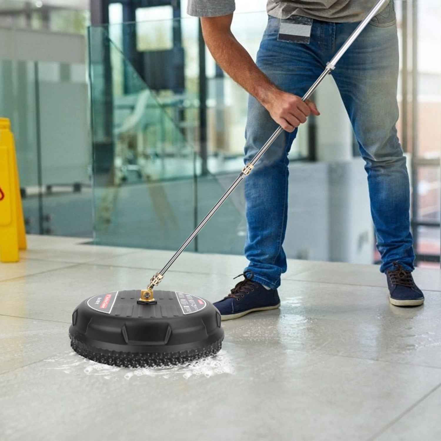 1 Set 15in High Pressure Flat Surface Cleaner 4000PSI Disc Power Washer Broom With 2 Washer Extension Wands 2Pc Replacement Nozzles