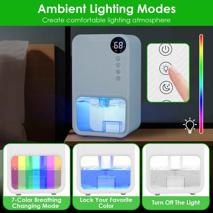 1Pc 37OZ Dehumidifier Indoor Portable Small Dehumidifier With Sleep Mode 24H Timer 7Color Lighting  Touch Control For Home Bathroom Basement Closet RV Bedroom