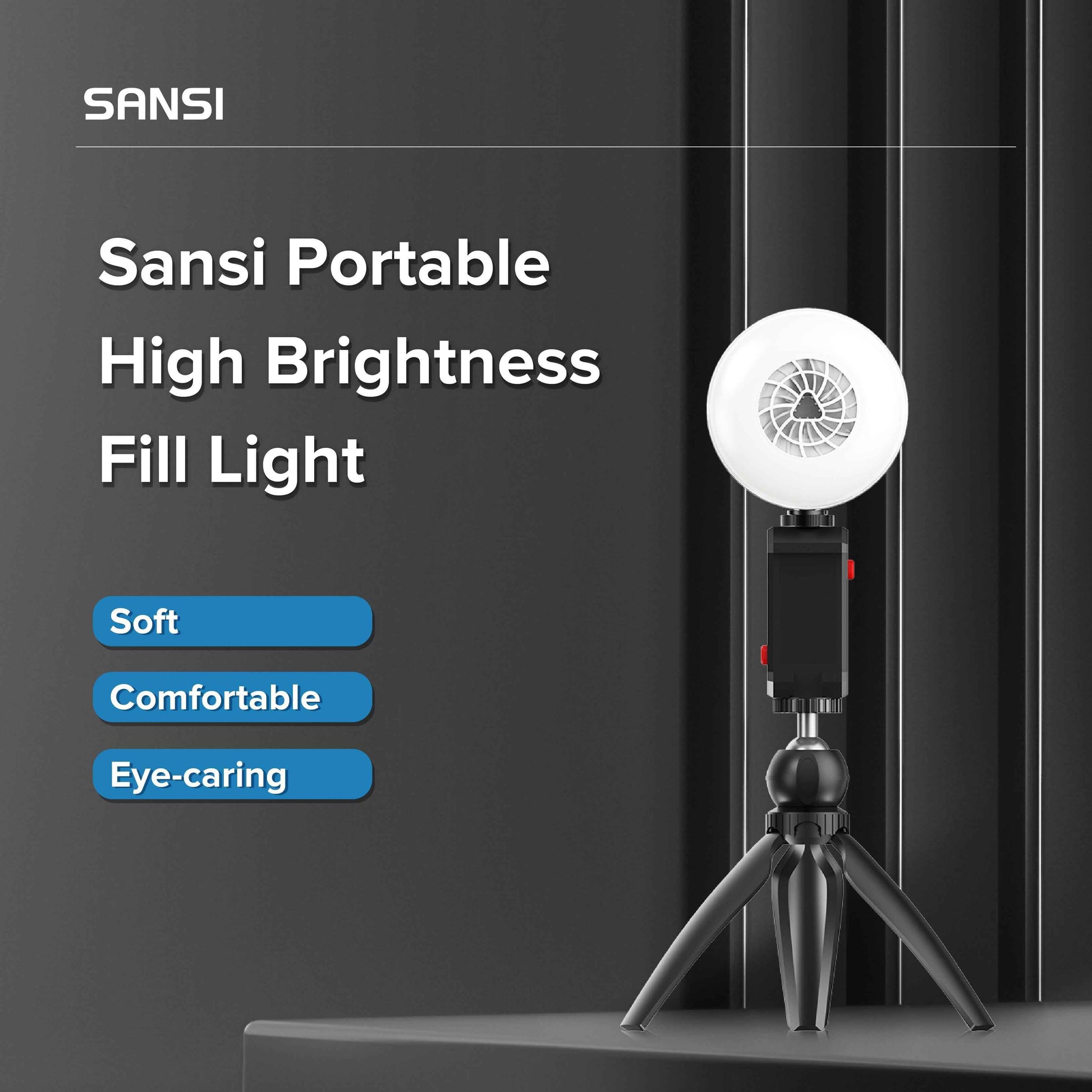 SANSI Portable Rechargeable Fill Light, 8.6W Selfie & Video Light With 9 Color Temperatures & 5 Brightness Levels For Phone, Camera, Laptop, Makeup, Video Calls, Camping