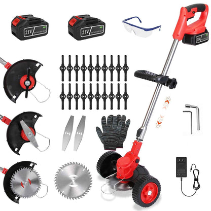 1Pc 3 In 1 Electric Cordless Grass Wacker Battery Powered Grass Trimmer With Wheels Adjustable Head Extendable Length Rechargeable Lightweight Lawn Trimmer With 2Pcs 2500mAh Batteries