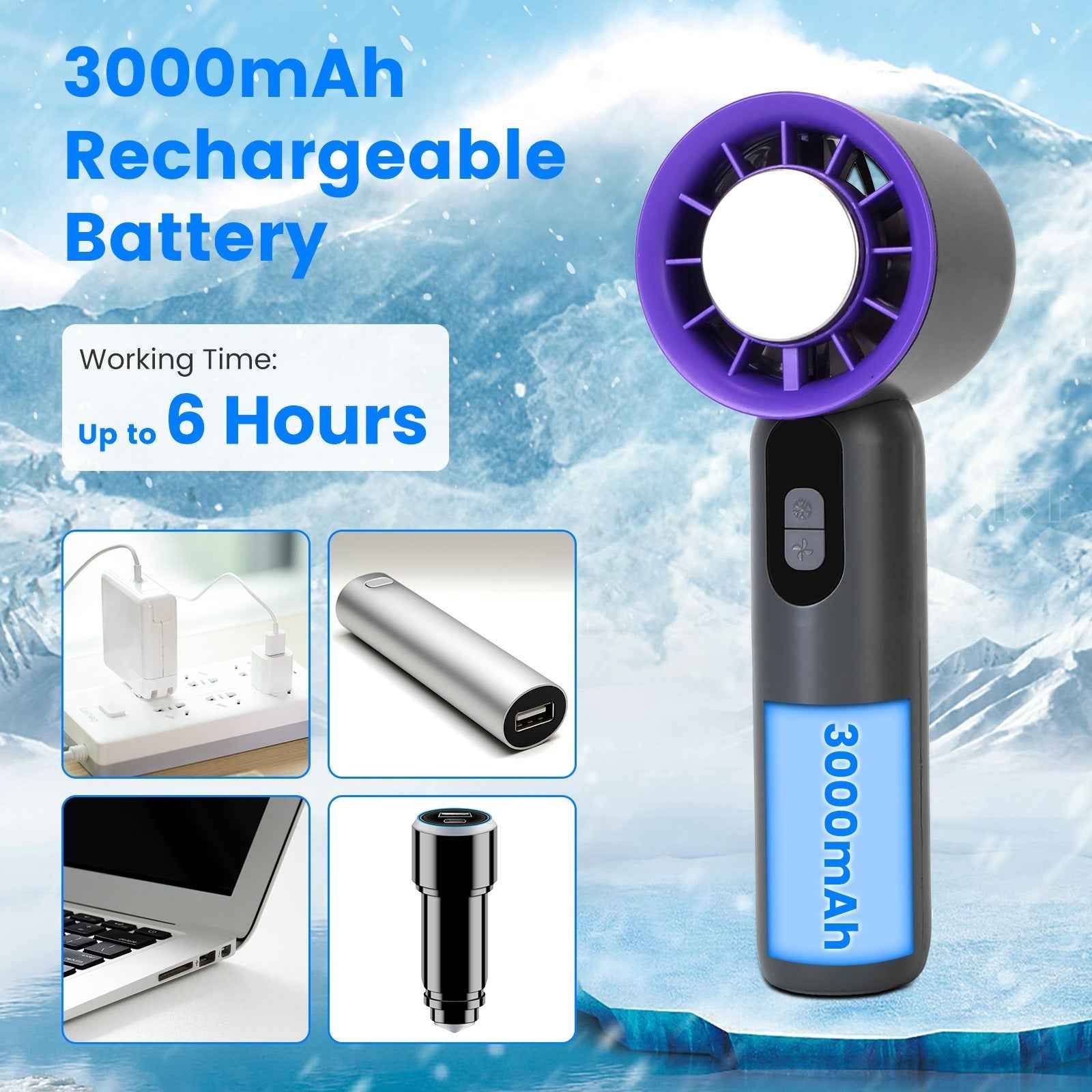 One Hundred Speed Handheld Fan With Ice Cooler High Speed Turbo Fan 3000mAh Rechargeable Hand Fan With LCD Display For Travel Camping Beach Outdoor