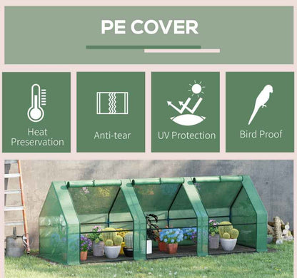 Portable Greenhouse 9'L X 3'W X 3'H Large Zipper Doors UV Resistant PE Cover Green Mini Outdoor Plant House