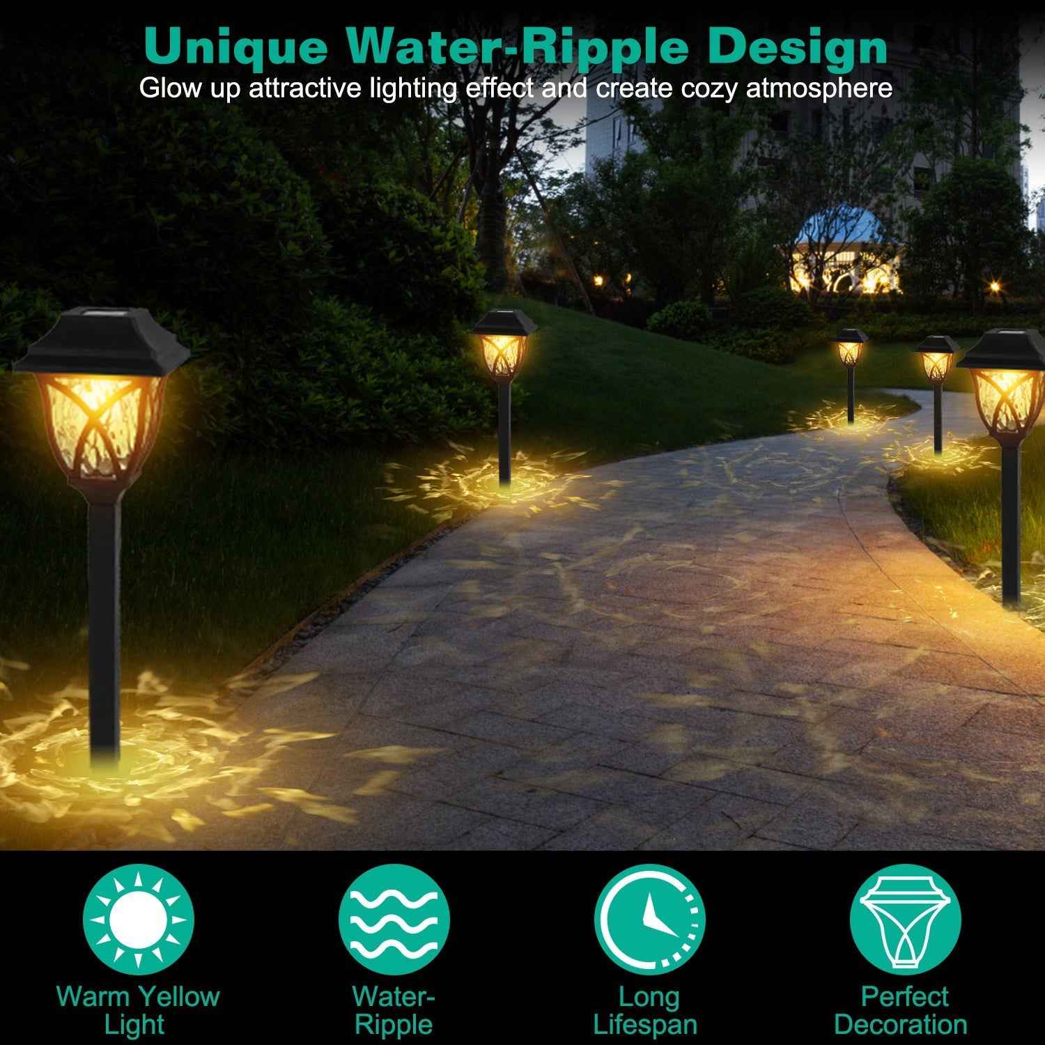 6Pack Solar Powered Stake Light Outdoor Decorative Landscape Lamp IP45 Waterproof Auto On Off Outdoor Light For Pathway Garden Yard Patio