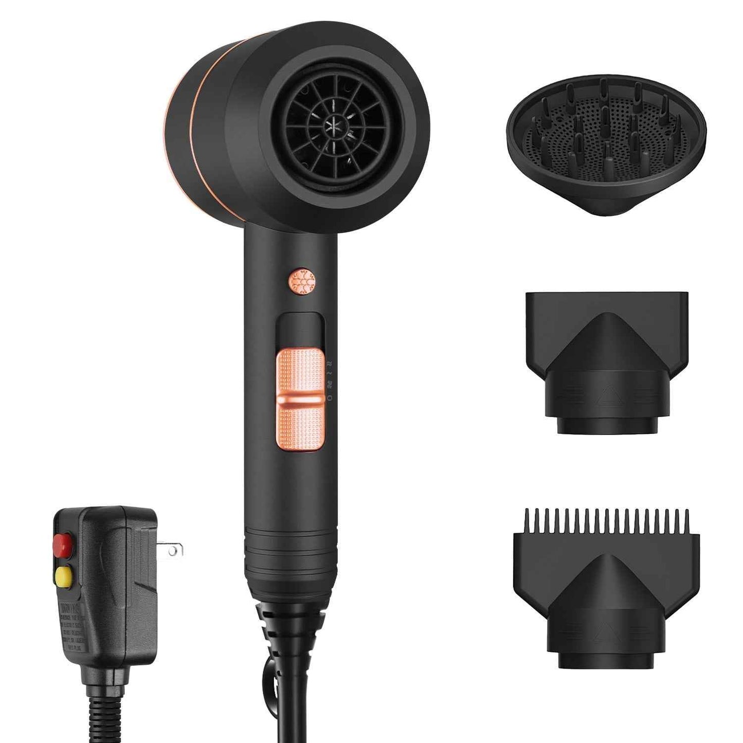 1Pc 1800W Hair Dryer Portable Compact Hair Blow Dryer With Cool Warm Hot Wind With Diffuser Concentrator Comb Nozzle ALCI Plug Overheat Protection For Women Man Straight Curly Hair