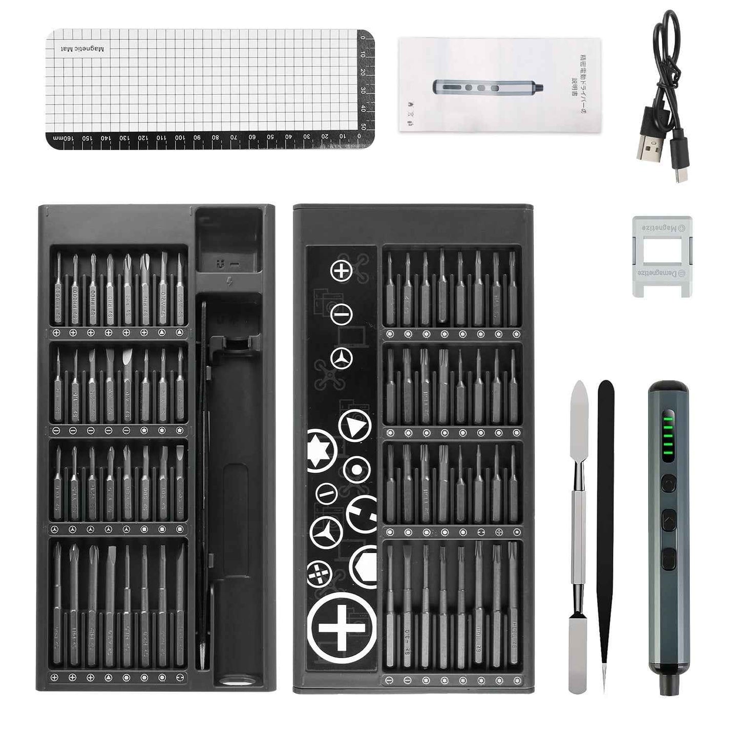 1Set 70 In 1 3.7V Mini Electric Screwdriver Kit Rechargeable Magnetic Repair Tool Kit With 5 Torque Settings 64 S2 Precision Bits 4 LED Lights For Phone Camera Laptop Watch Repair