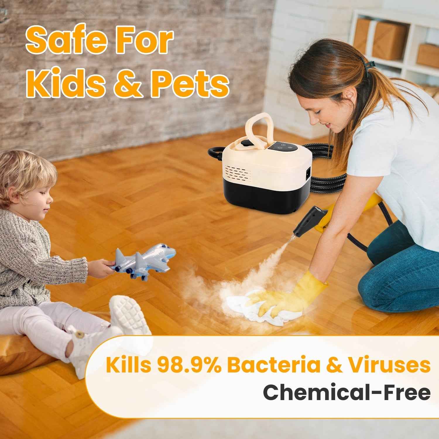 1500W Handheld High Temperature And Pressure Steamer Cleaner With 1200ML Tank 8 Accessories 6 Steam Levels Digital Display Handle Control For Dirt Grease Grout Tile Floor Couch Car