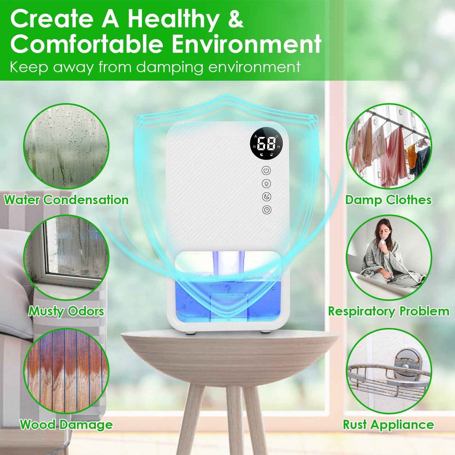 1Pc 37OZ Dehumidifier Indoor Portable Small Dehumidifier With Sleep Mode 24H Timer 7Color Lighting  Touch Control For Home Bathroom Basement Closet RV Bedroom