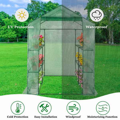 143x143x195cm PE Fabric Flower Room, Black Iron Pipe, Pointed Top, With 8 Mesh Flower Racks, Zipper Roll Door