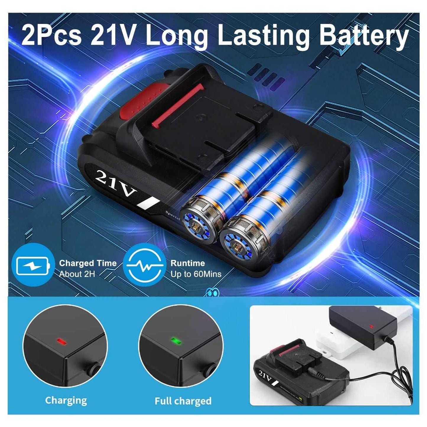 1Pack Cordless Drill Set With 2Pcs 21V Batteries And Charger 2 Variable Speeds Keyless Chuck 265lnLbs 25 And 3 Torque Positions Included 24Pcs Drill Bits For Home Car Repair Handmade