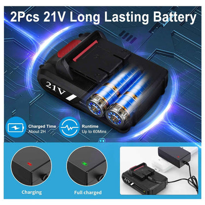 1Pack Cordless Drill Set With 2Pcs 21V Batteries And Charger 2 Variable Speeds Keyless Chuck 265lnLbs 25 And 3 Torque Positions Included 24Pcs Drill Bits For Home Car Repair Handmade